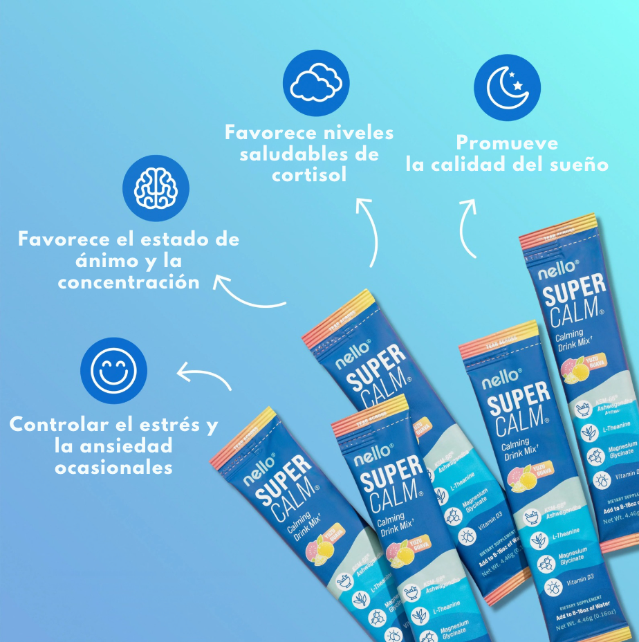 Nello SuperCalm - Ashwagandha con Sabor a Guayaba y Limón en Prácticos Paquetes.