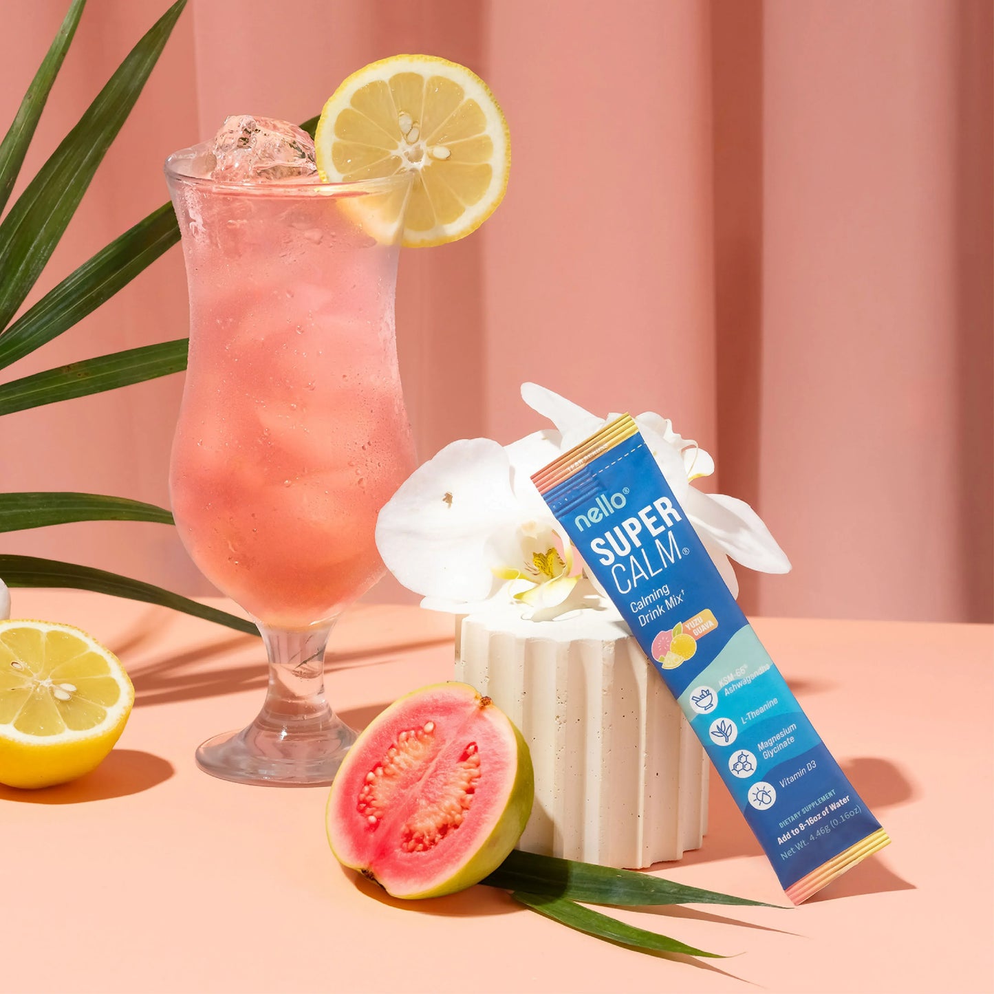 Nello SuperCalm - Ashwagandha con Sabor a Guayaba y Limón en Prácticos Paquetes.
