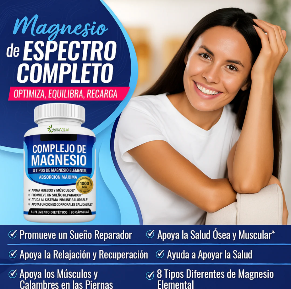 Magnesio Complex - 8 tipos de magnesio en una sola cápsula para tu bienestar integral.