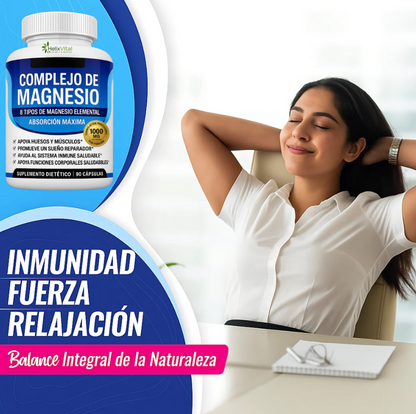 Magnesio Complex - 8 tipos de magnesio en una sola cápsula para tu bienestar integral.