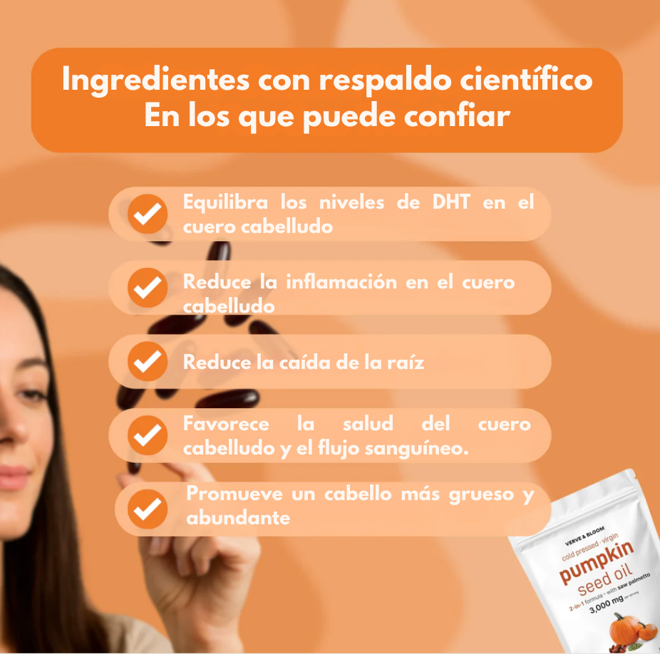 Aceite de Semilla de Calabaza + Saw Palmetto - La nutrición natural para apoyar la salud natural de tu cabello y piel