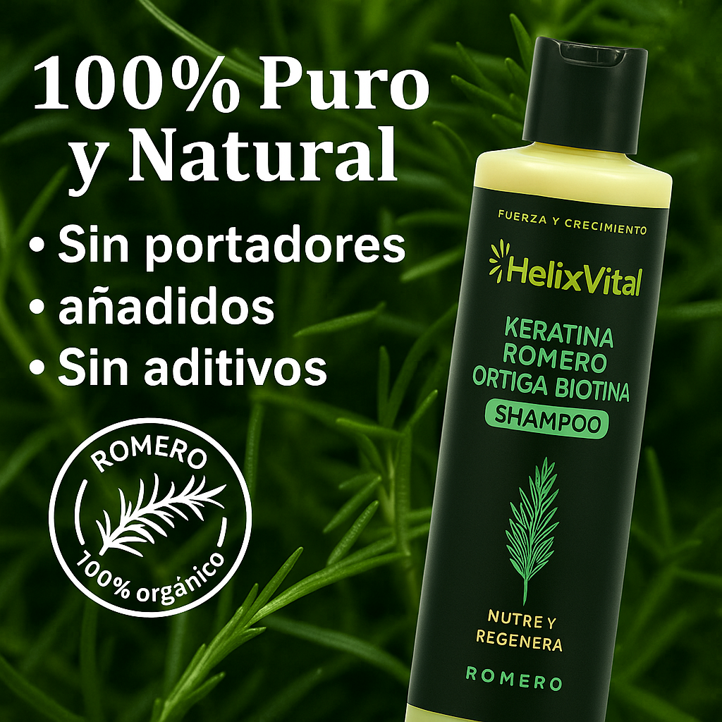Keratina + Romero + Ortiga + Biotina - Champú Nutritivo y Regenerador para Cabello Grueso y Voluminoso