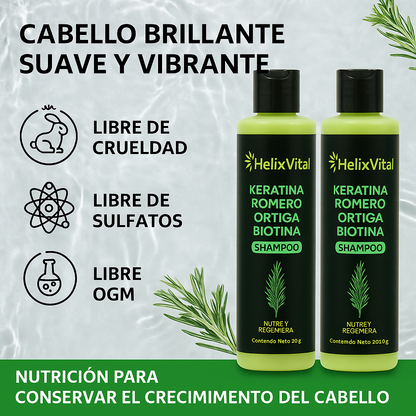 Keratina + Romero + Ortiga + Biotina - Champú Nutritivo y Regenerador para Cabello Grueso y Voluminoso